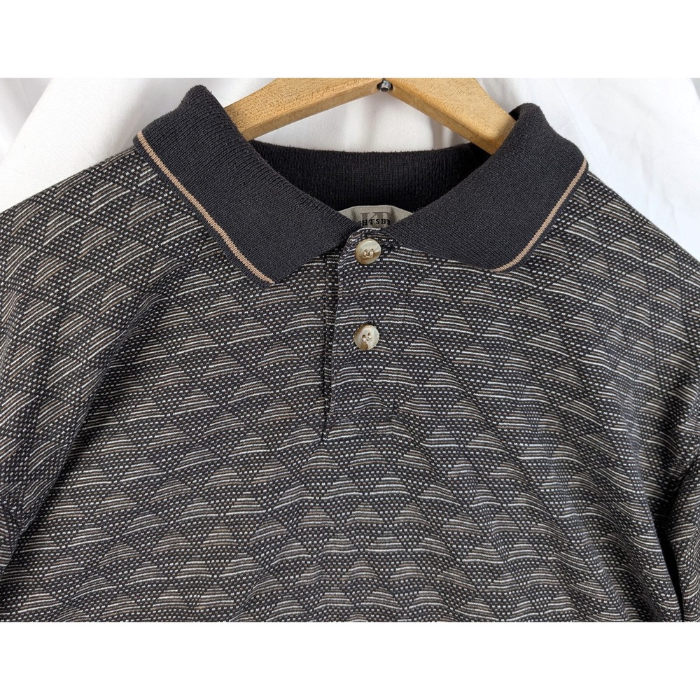 Vintage 90s Geometric Polo Shirt Men Large Jacquard Knit Casual Knightsbridge